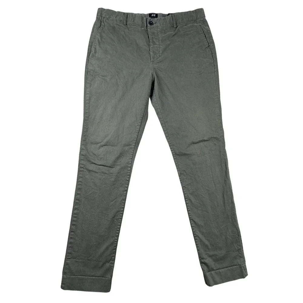 HM Mens Slim Fit Chinos Olive Green Stretch Cotton Trousers 36R 0242340 2